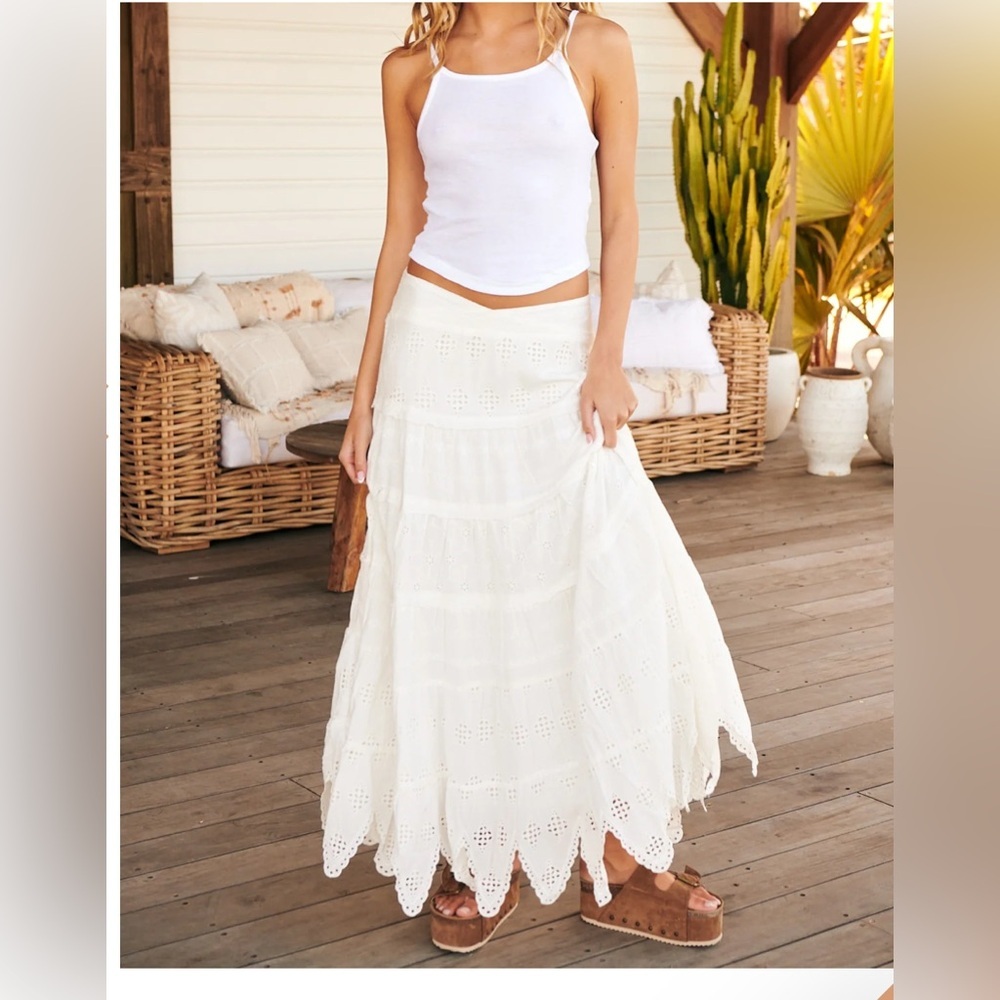 Free People White Eyelet Prairie Maxi Skirt